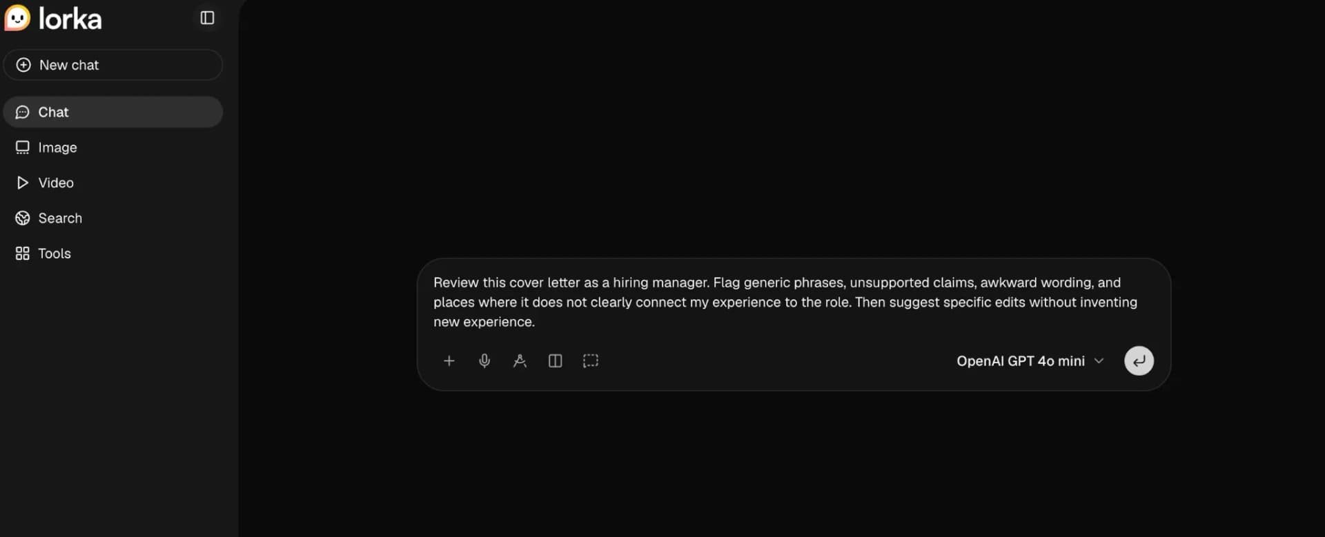 Lorka AI prompt for reviewing an AI-generated cover letter