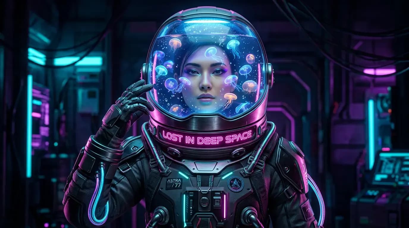 Futuristic astronaut portrait generated with Nano Banana 2, featuring realistic lighting, detailed textures, and accurate in-image text rendering.