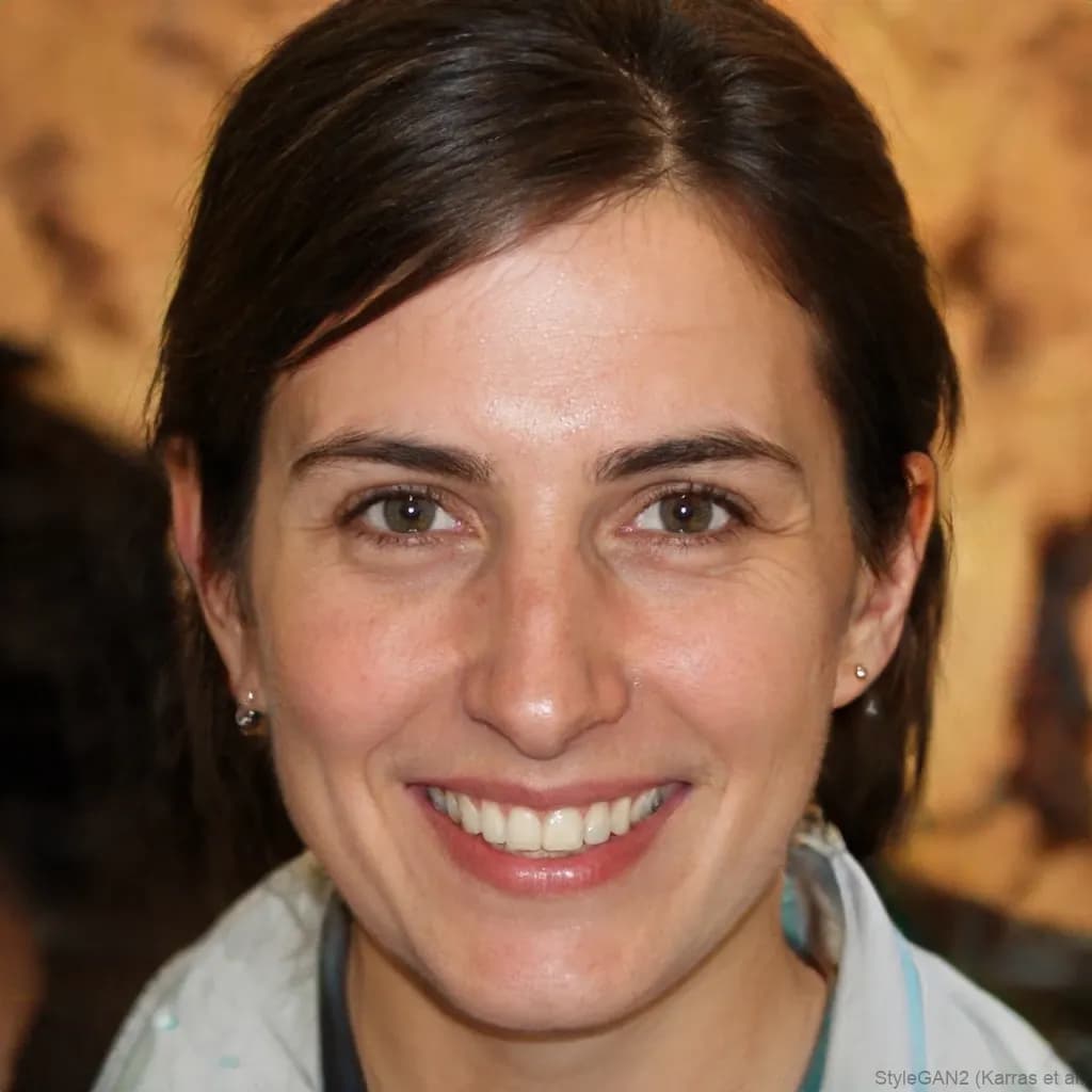 Indoor portrait of a smiling woman with clear facial features for GTA-style AI generation.
