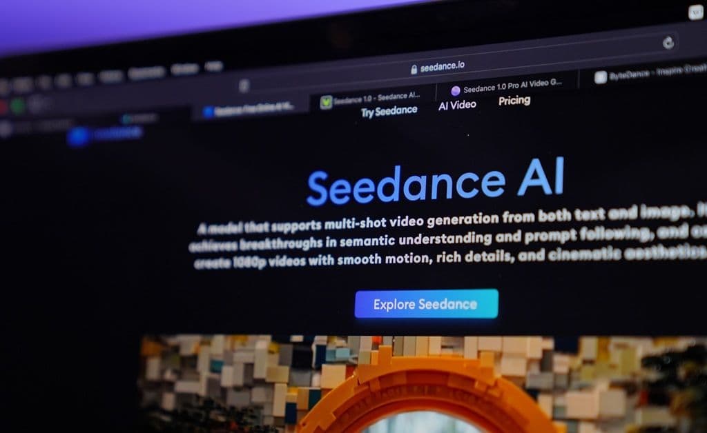 Seedance AI video generator website displayed on a laptop screen